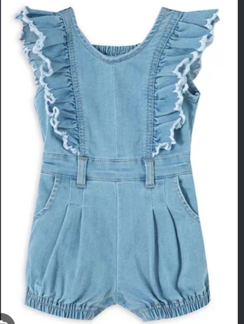 Habitual Denim Ruffle Trim Romper Shorts Onesie Coverall Toddler Baby Girls 18m